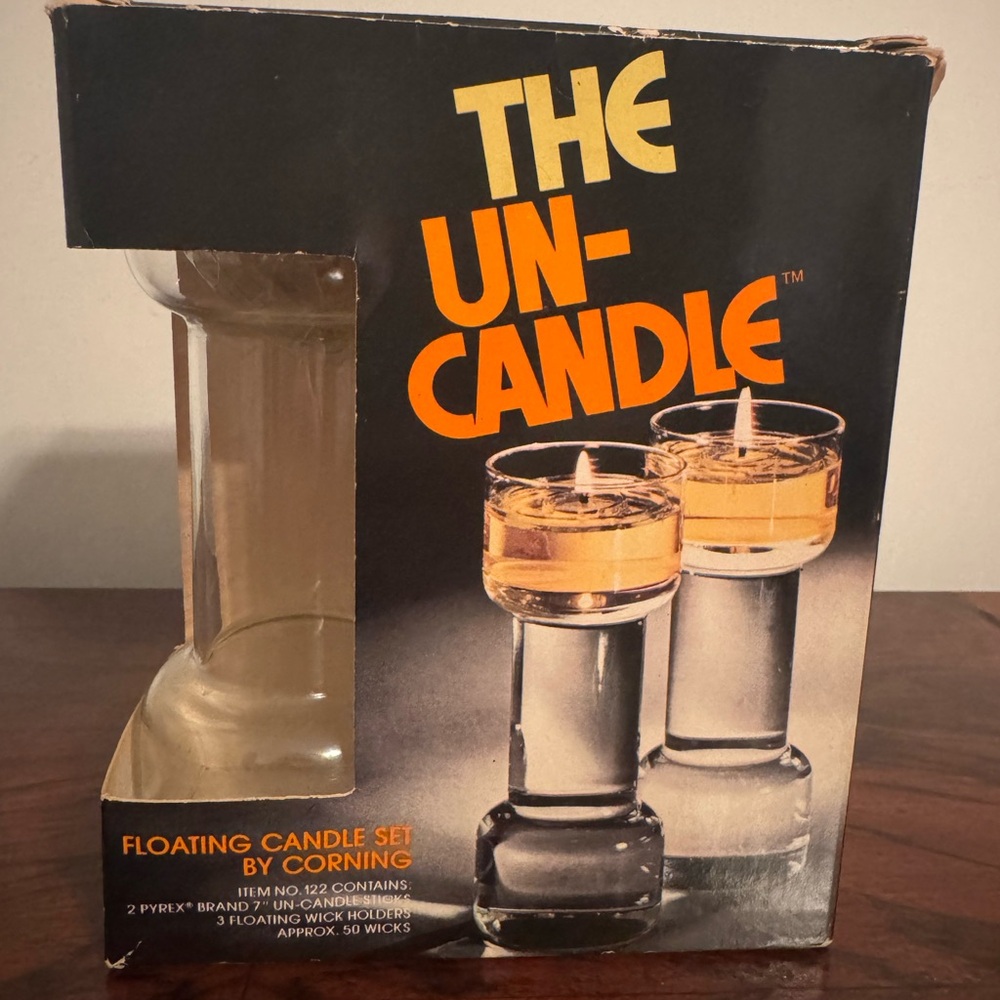 Vintage The Un-Candle New In Box Set Of 2 7” Corning Pyrex 1970’s